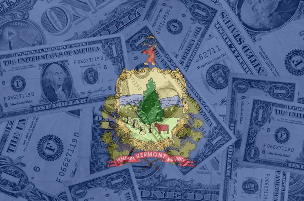 US state of vermont flag with transparent dollar banknotes in ba — Stock Photo, Image