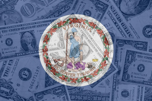 Bizi virginia Devlet bayrağı ile şeffaf dolarlık banknotlar b — Stok fotoğraf