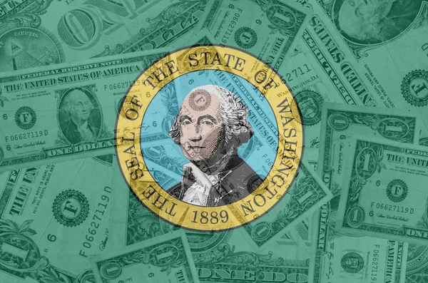 Drapeau de Washington des États-Unis avec billets en dollars transparents en — Photo