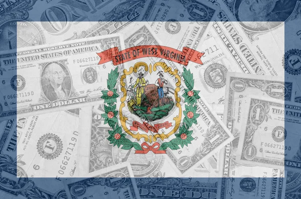 Stato USA della bandiera della Virginia occidentale con banconote in dollari trasparenti — Foto Stock