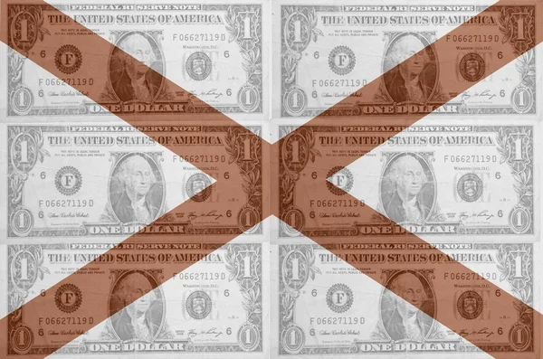 Drapeau de l "état américain de l'alabama avec billets en dollars transparents en ba — Photo