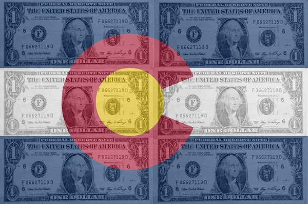 US state of colorado flag with transparent dollar banknotes in b — Stock Photo, Image