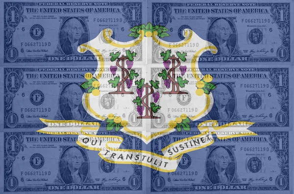 US state of connecticut flag with transparent dollar banknotes i — Stock Photo, Image