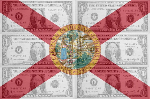 US state of florida flag with transparent dollar banknotes in ba — Stock Photo, Image