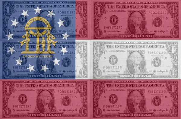 Bizi Gürcistan Devlet bayrağı ile şeffaf Doları banknot olarak ba — Stok fotoğraf