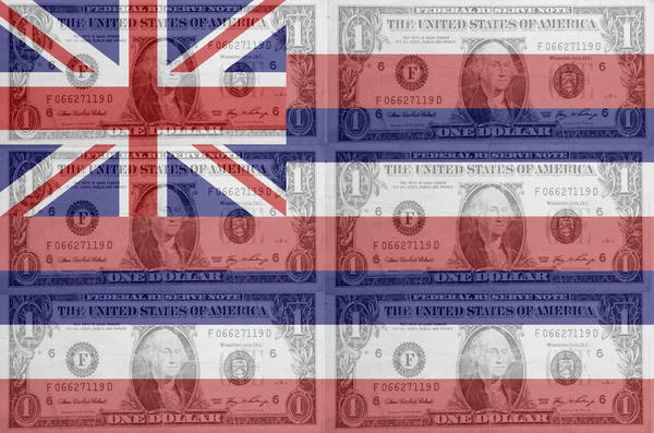 US state of hawaii flag with transparent dollar banknotes in bac — Stock Photo, Image