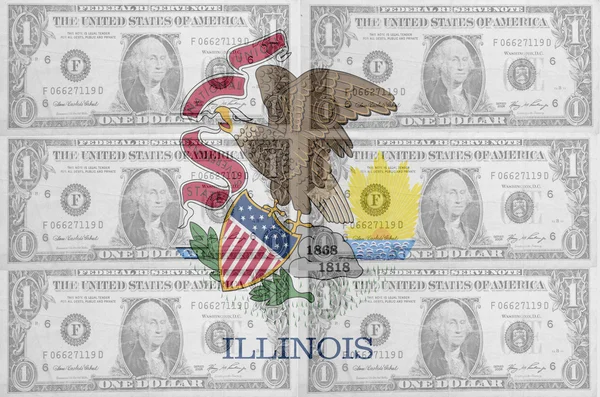 US state of illinois flag with transparent dollar banknotes in b — Stock Photo, Image