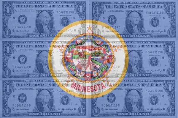 Bandiera dello stato americano del minnesota con banconote in dollari trasparenti — Foto Stock