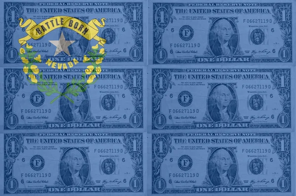 Drapeau de l'état américain de nevada avec billets en dollars transparents en bac — Photo