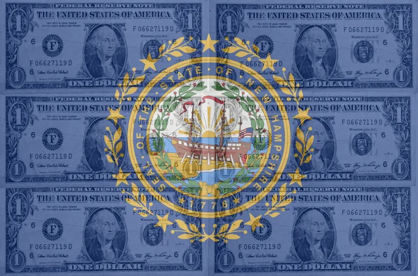 US state of new hampshire flag with transparent dollar banknotes — Stock Photo, Image