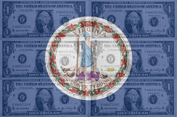 Stato americano della bandiera della Virginia con banconote in dollari trasparenti in b — Foto Stock
