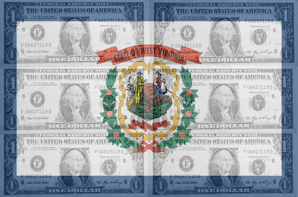 US state of west virginia flag with transparent dollar banknotes — Stock Photo, Image