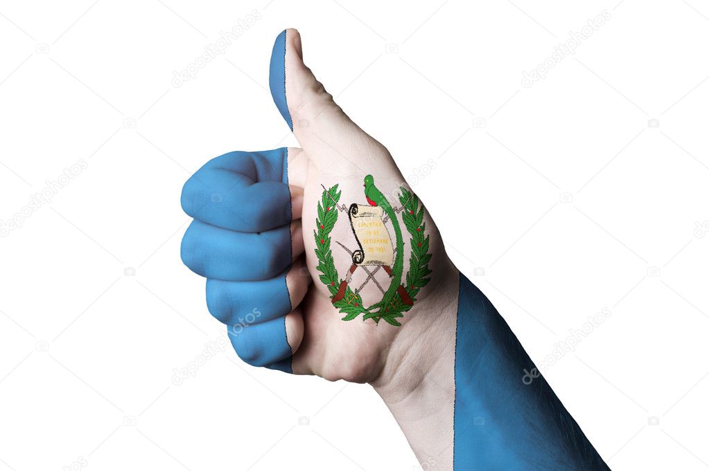 Guatemala national flag thumb up gesture for excellence and achi