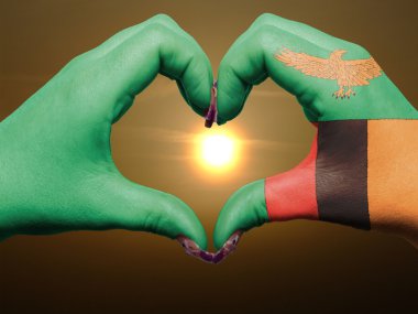 Zambiya bayrağı sırasında renkli ellerinizle kalp ve sevgi jest olur
