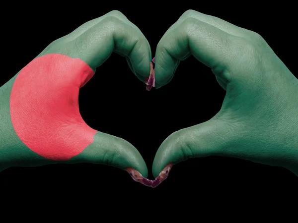 Сердце и любовь жест руками окрашены в флаг Бангладеш для — стоковое фото