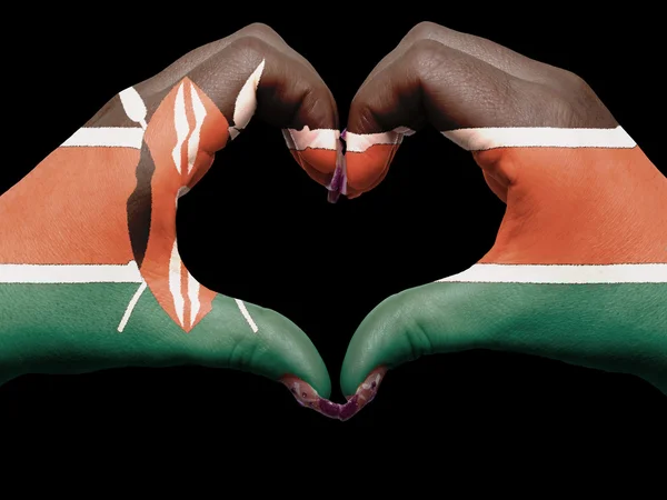 Hart en liefde gebaar door handen gekleurde in Kenia vlag voor touri — Stockfoto