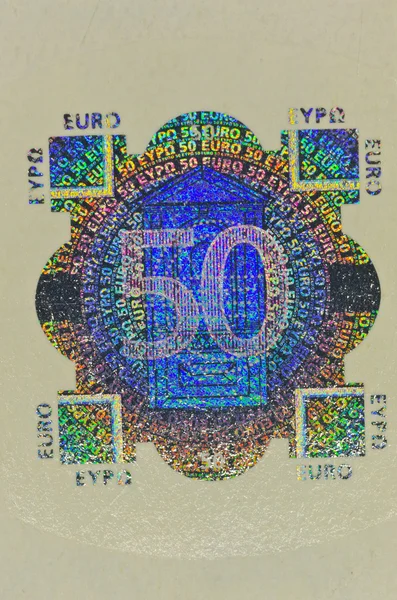 Hologram protection on 50 euro banknote — Stock Photo, Image