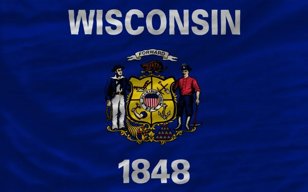 Complete waved flag of american state of wisconsin for backgroun — Stock Photo, Image