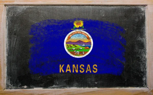 Flag of US state of kansas on blackboard painted with chalk — Stock Photo, Image
