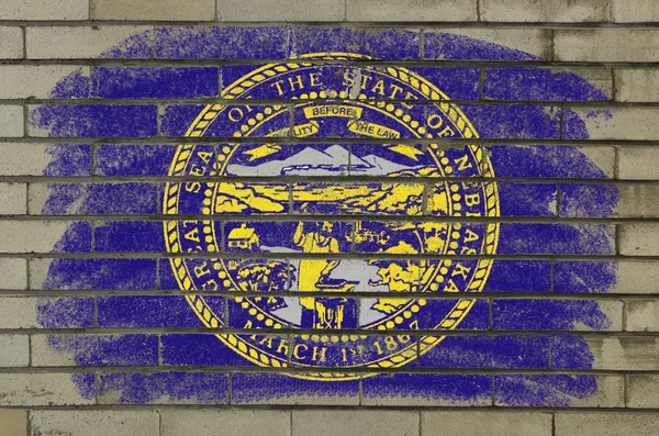 Bandeira Grunge do estado norte-americano de nebraska na parede de tijolo pintada com c — Fotografia de Stock