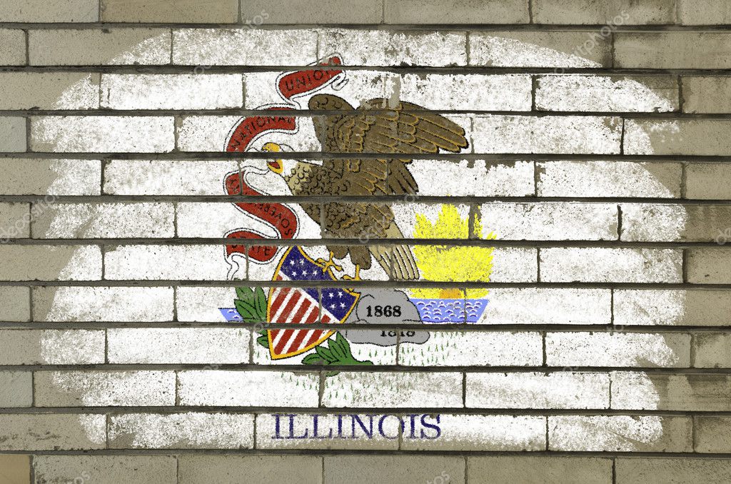 Grunge flag of US state of illinois on brick wall painted with c