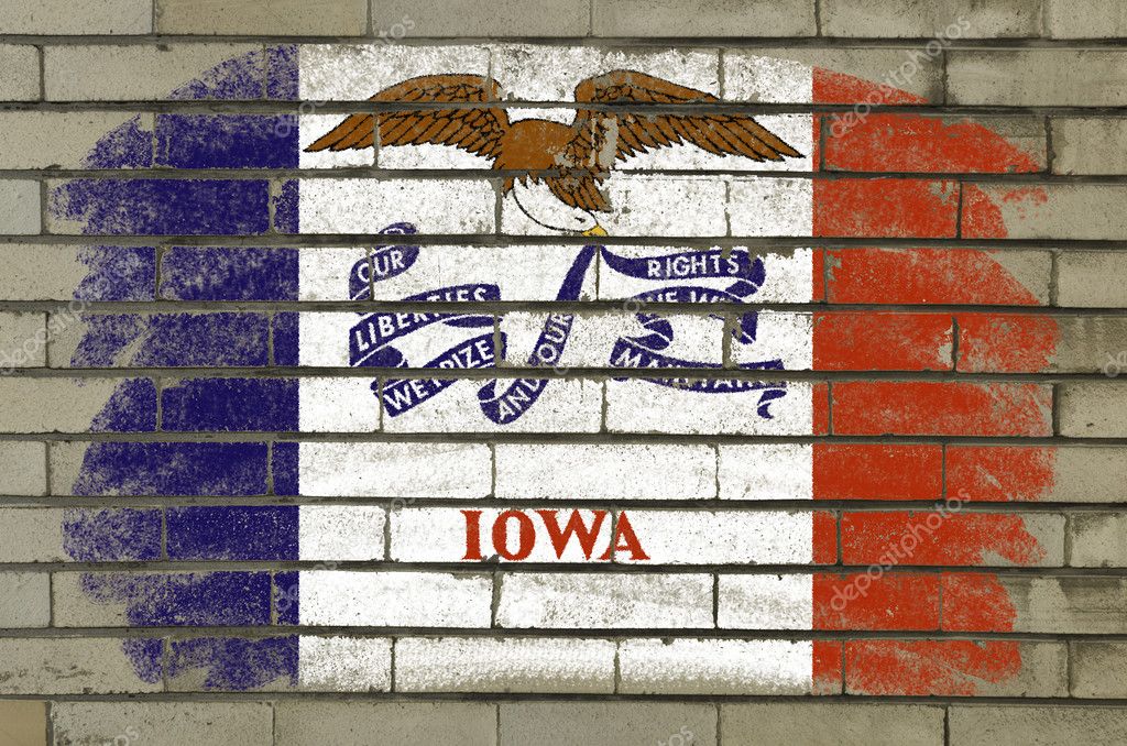 Grunge flag of US state of iowa on brick wall painted with chalk