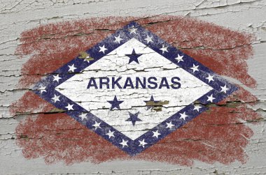 Flag of US state of arkansas on grunge wooden texture precise pa clipart