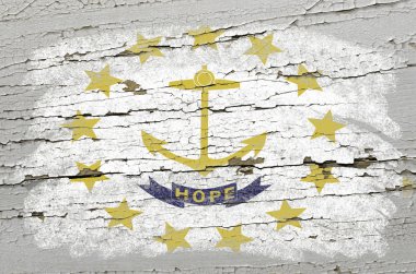 Flag of US state of rhode island on grunge wooden texture precis clipart