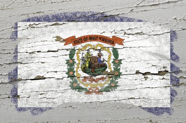 Flag of US state of west virginia on grunge wooden texture paint clipart