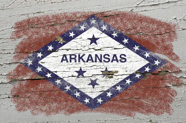 Flag of US state of arkansas on grunge wooden texture precise pa — Stock Photo, Image