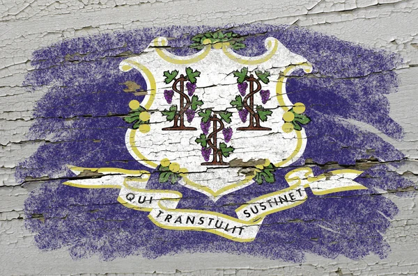 Bandiera di stato degli Stati Uniti del Connecticut su grunge texture in legno preciso — Foto Stock