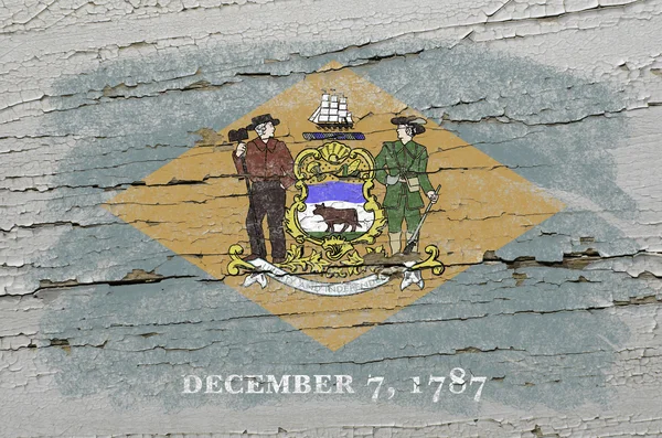 Flagge von uns Staat Delaware auf Grunge-Holz Textur präzise pa — Stockfoto