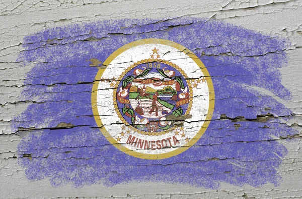 stock image Flag of US state of minnesota on grunge wooden texture precise p