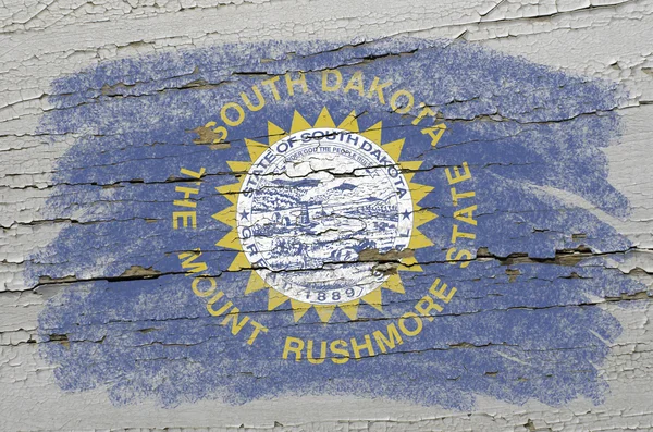 Bandera del estado estadounidense de dakota sur sobre textura de madera grunge precis —  Fotos de Stock