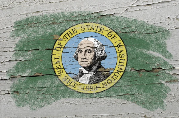 Bandera del estado estadounidense de Washington sobre textura grunge de madera pintada — Foto de Stock