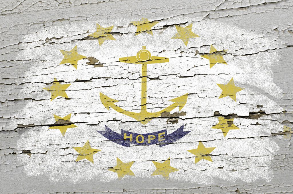 Flag of US state of rhode island on grunge wooden texture precis