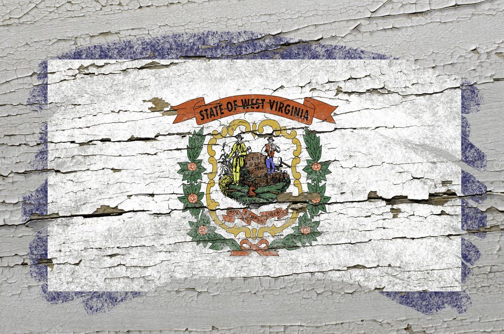 Flag of US state of west virginia on grunge wooden texture paint
