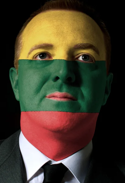 Rosto de empresário sério ou político pintado em cores de l — Fotografia de Stock