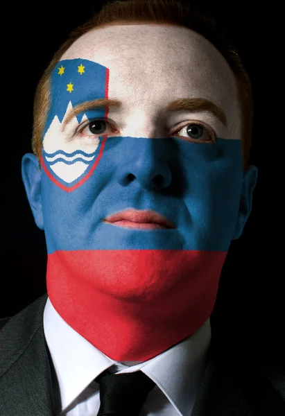S の色で塗られて深刻なビジネスマンや政治家の顔 — ストック写真