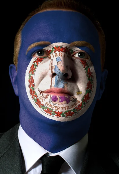 Us state of virginia flag painted face of businessman or politic — Stock Photo, Image