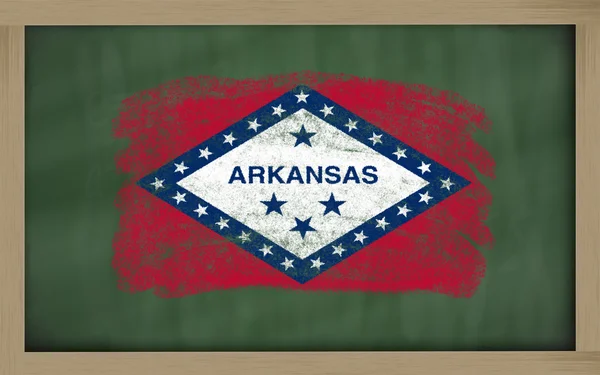 Flag of us state of arkansas on blackboard painted with chalk — Stock Photo, Image