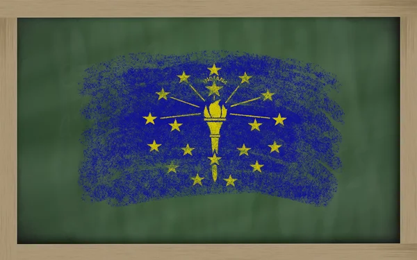 Flag of us state of indiana on blackboard painted with chalk — Stock Photo, Image