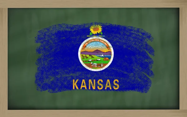 Flag of us state of kansas on blackboard painted with chalk — Stock Photo, Image