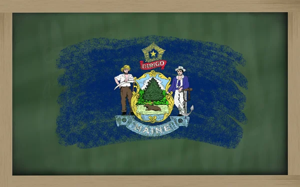 Flag of us state of maine on blackboard painted with chalk — Stock Photo, Image
