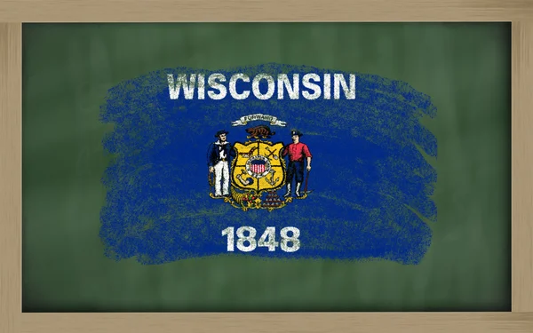 Flag of us state of wisconsin on blackboard painted with chalk — Stock Photo, Image