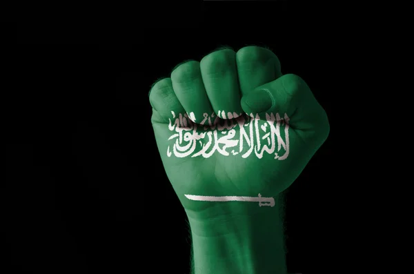 Fist painted in colors of saudi arabia flag — Stock Photo, Image