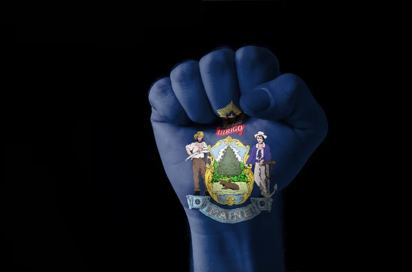 Fist painted in colors of us state of maine flag — Stock Photo, Image