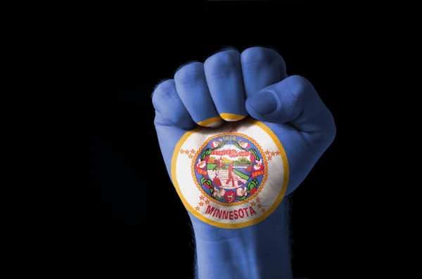 Fist painted in colors of us state of minnesota flag — Stock Photo, Image