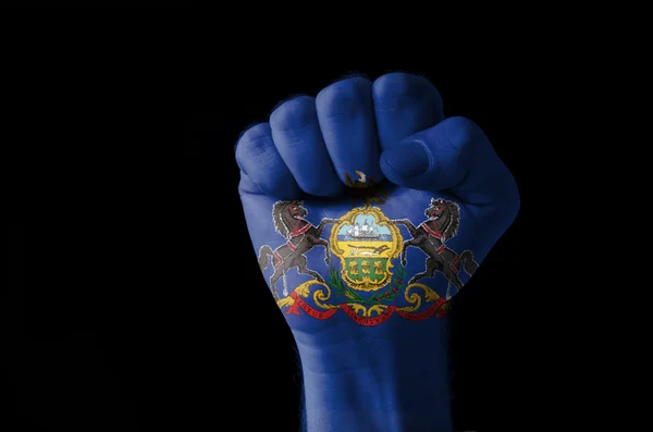 Кулак, раскрашенный в цвета флага Пенсильвании — стоковое фото