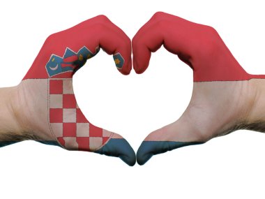 Heart and love gesture in croatia flag colors by hands isolated clipart